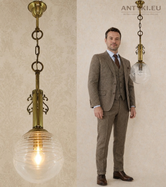 Gankowa antyczna lampa wisząca mosiężna Chesterfield vintage